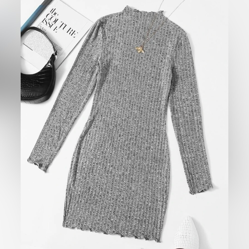 NWOT Mock-Neck Lettuce Edge Bodycon Dress